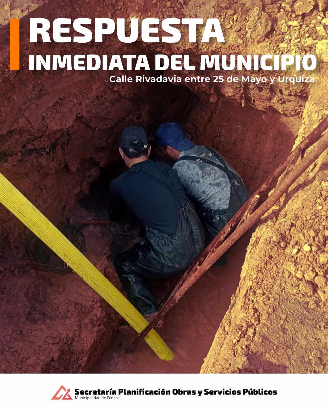 El municipio reparó una rotura en el caño madre de agua en calle Rivadavia