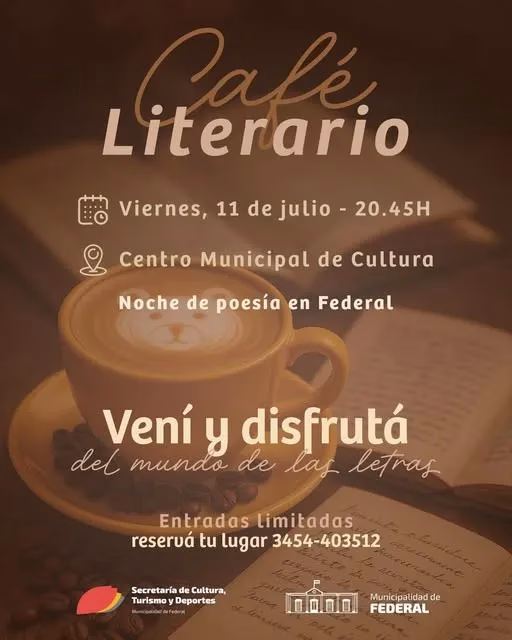 Se realizará una nueva edición del Café Literario en Federal