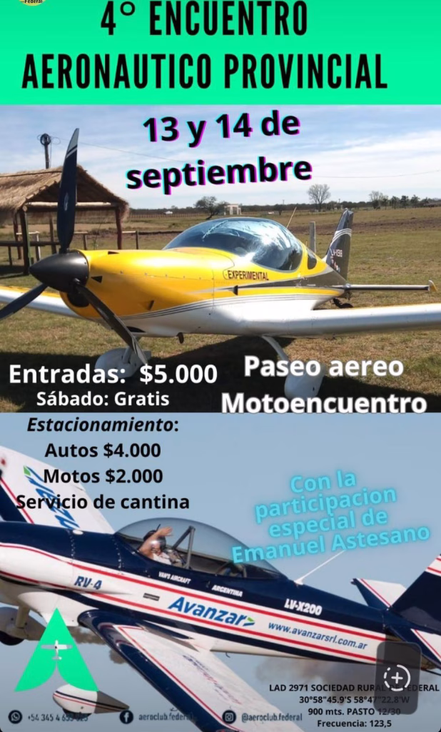 Federal será sede del 4° Encuentro Aeronáutico Provincial